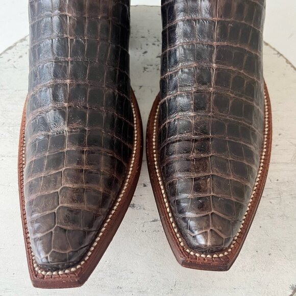 Rod Patrick Womens Cowboy Boots 10AAA Brown Caiman Western Pointed Toe Mid Calf - Picture 6 of 12